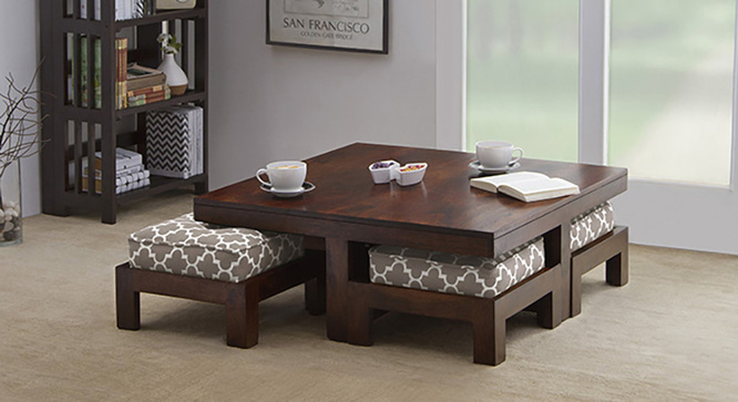Tribal Coffee Table Set (Walnut & Morocco Lattice Beige)